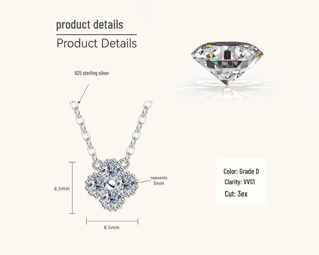 Four-Leaf Clover Necklace: Japanese & Korean Style, S925 Sterling Silver Moissanite Pendant, Gold-Plated Clavicle Chain