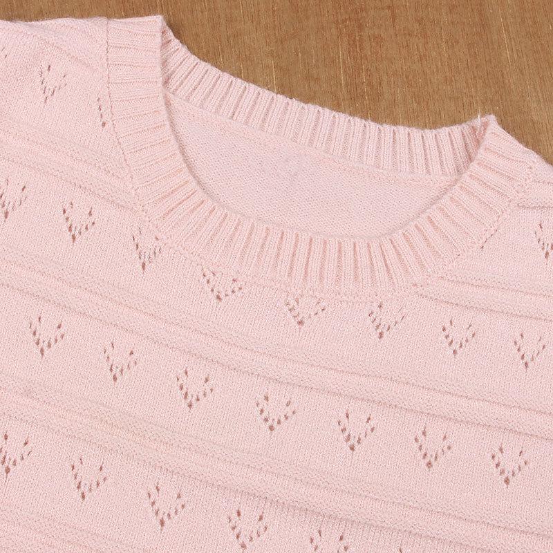 Dámský podzimní a zimní jednobarevný pletený volný svetr s kulatým výstřihem a krátkým rukávem