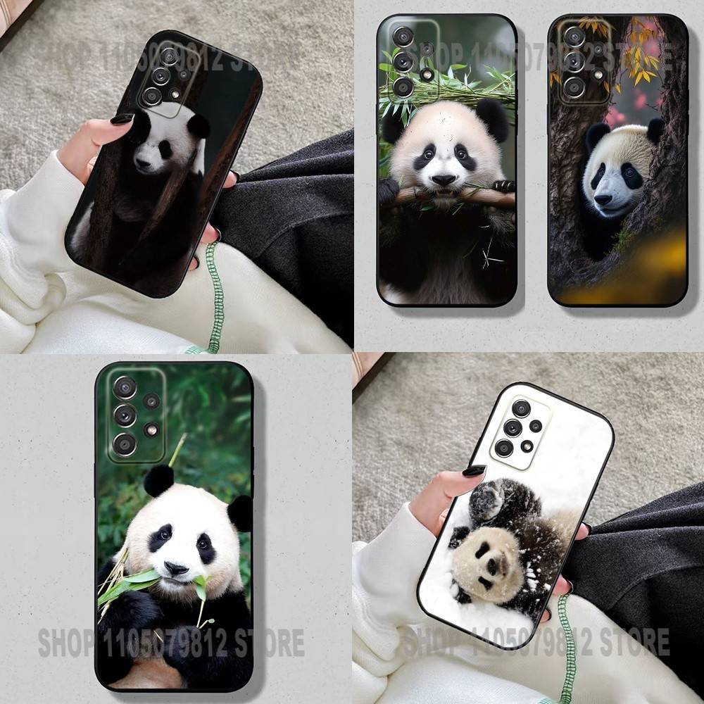 Cute Panda Phone Case For Samsung S25,24,23,22,21,20,10,10E,9 Plus FE Note 20 Plus Soft Black Cover Shell