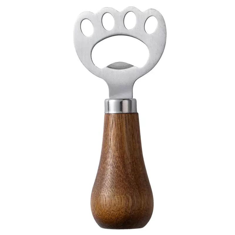 JOYBLISS 1PC Beer Bottle Opener Solid Wood Handle Stainless Steel Bottle Opener for Household Use