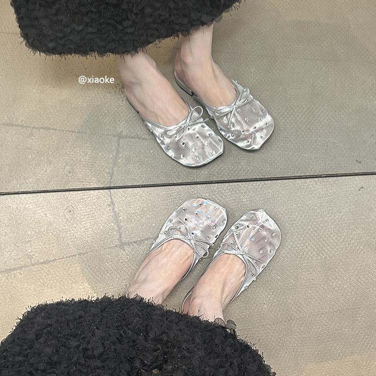 Nai Pai French temperament flat bottom gentle evening half slippers women's summer wear bow-tie ballet bag head cool slippers