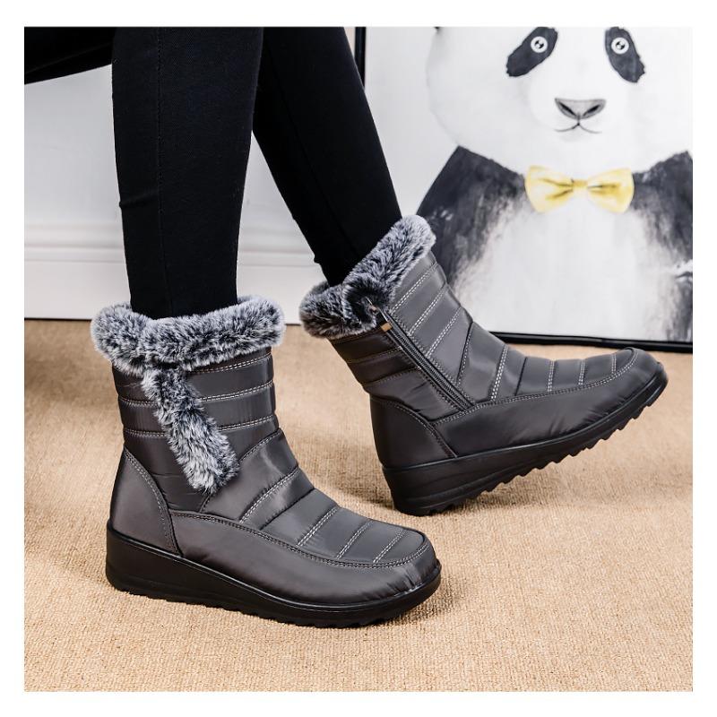2025 New Style Faux Rabbit Fur Collar High-Top Insulated Women's Snow Boots with Side Chain, Waterproof Women's Boots, Casual Women's Shoes