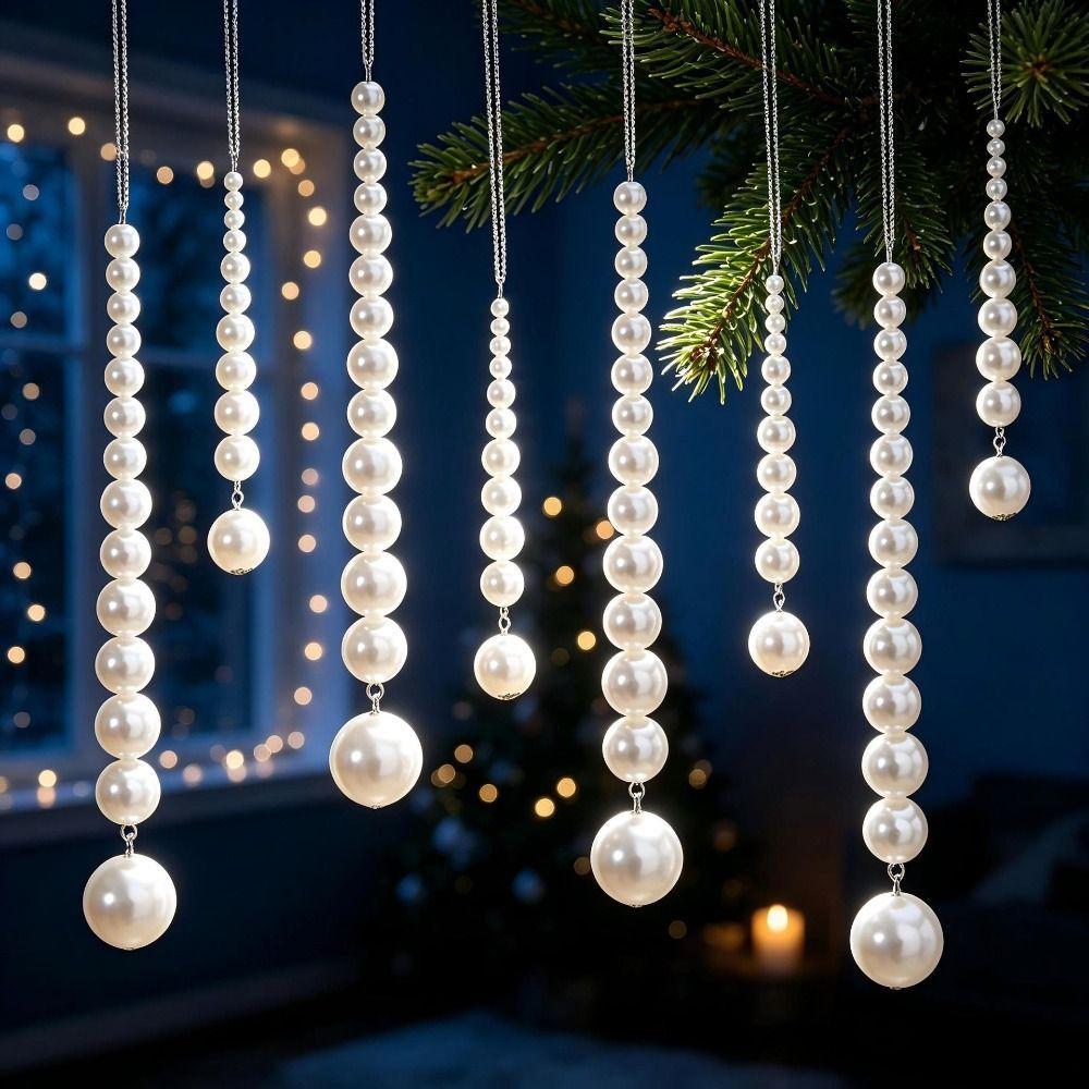 White Christmas Tree Ornaments Beaded Pearl Christmas Tree Hanging Festival Supplies