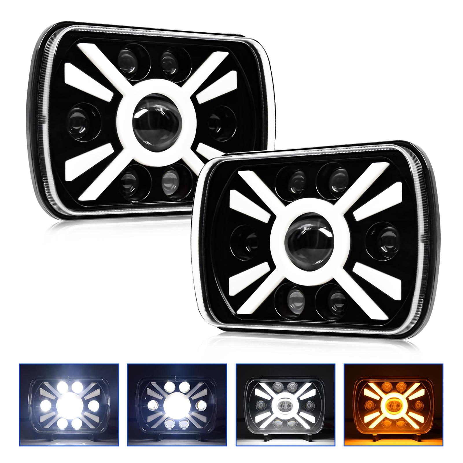 

2 шт. 7-дюймовые светодиодные фары, 5x7 7x6 Прямоугольные светодиодные фары с дальним/ближним светом, ДХО, указателем поворота, замена для