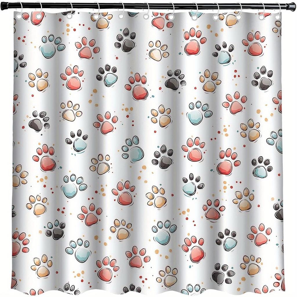 Colorful Animal Paw Print Shower Curtain - Waterproof Polyester, Abstract Design, Perfect for Pet Lovers, Bath Decor