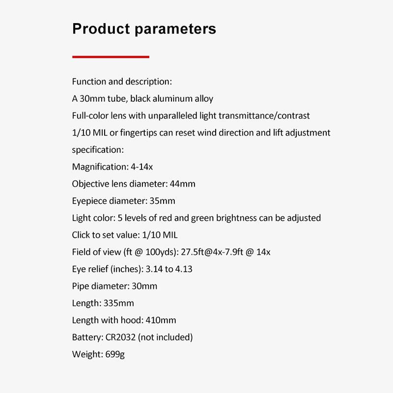 FIRE WOLF 4-14X44 IR Taktisches optisches Zielfernrohr Einstellbar Rot Grün Kreuz Jagd Zielfernrohr Glas Frontvisier