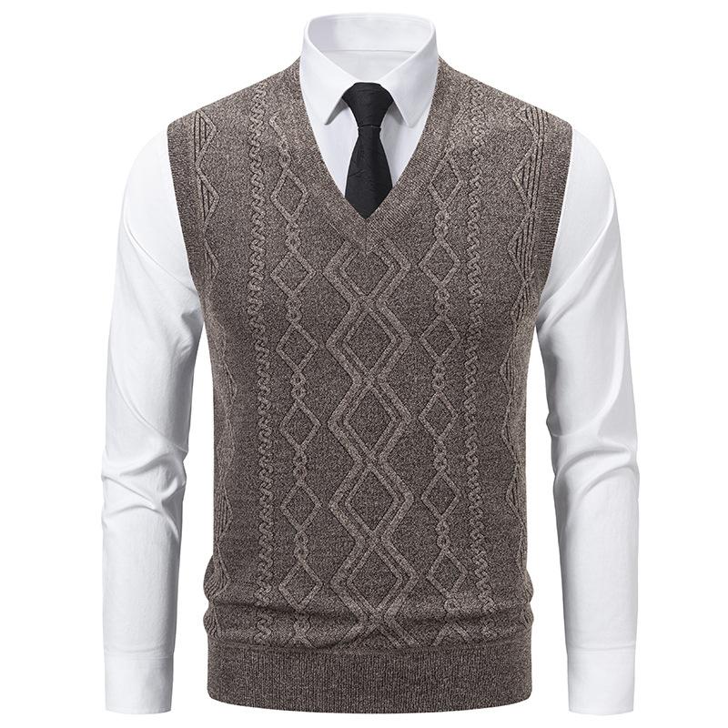 

Осенне-зимний мужской безрукавный пуловер с V-образным вырезом, мужской внутренний облегающий вязаный жилет 2XL темно-коричневого