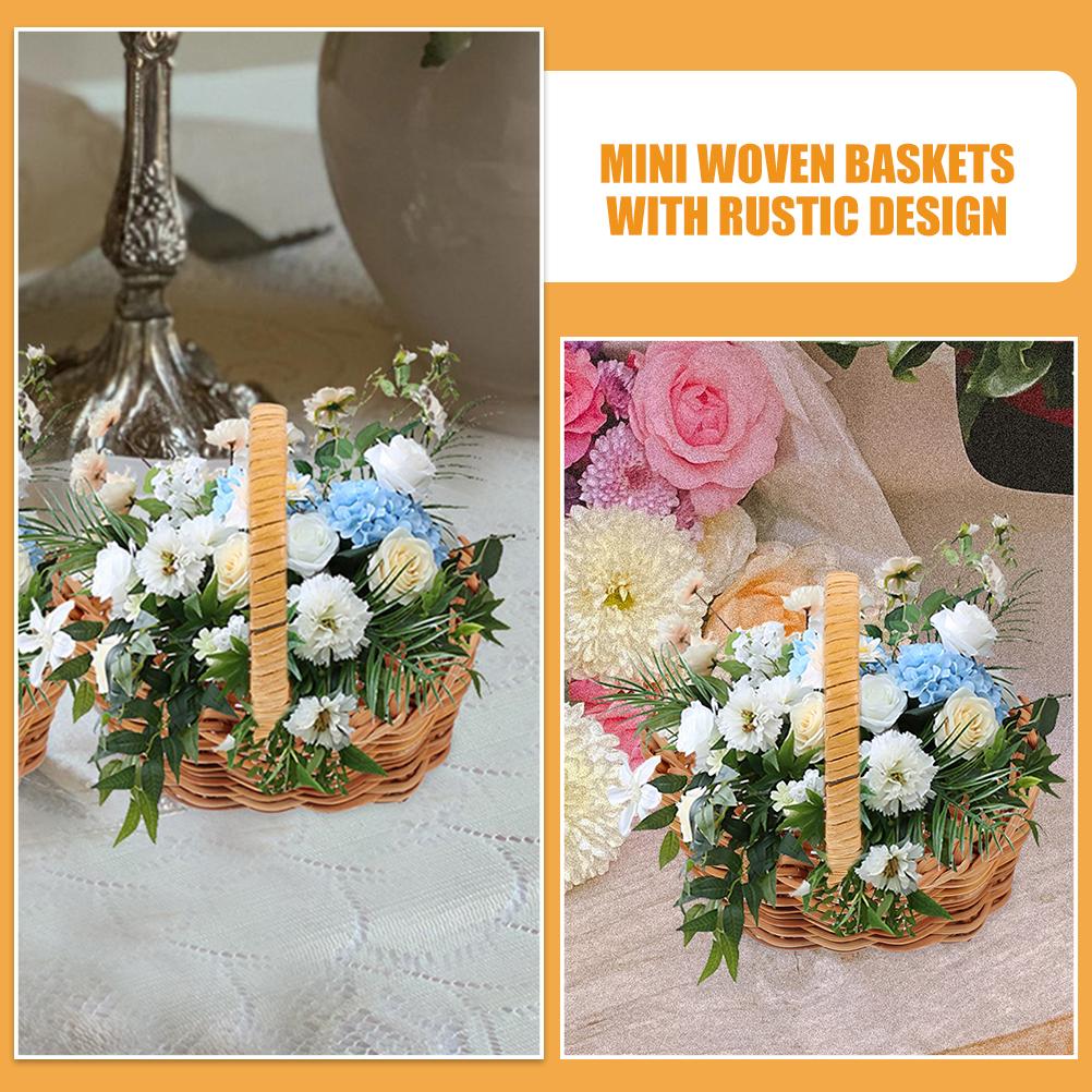 2 Pcs Mini Dolls Basket Small Woven Miniature Decors Storage Baskets Simulation For Favors With Handle Picnic