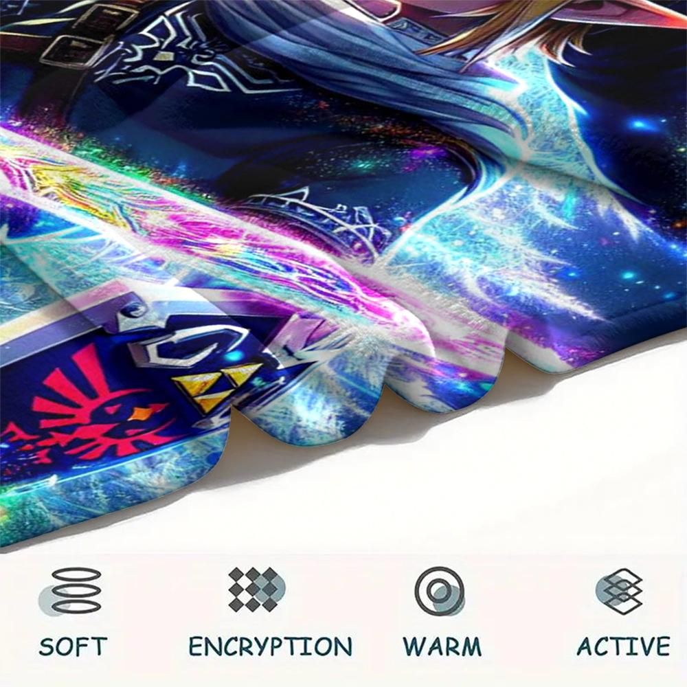 1Pc Link Zelda Print Flannel Blanket, High quality Comfortable for All Seasons, Home Decor, Warmth and Comfort, Perfect for Christmas Gifts