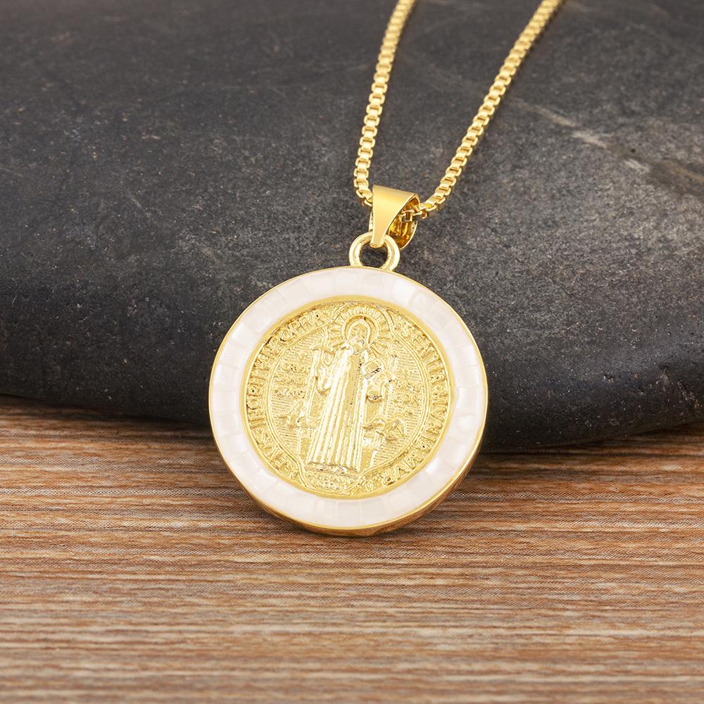 Nidin High Quality Copper Micro Inlaid Zircon Charm Pendant Necklace For Women Girl Religious Style Clavicle Chain Jewelry Gifts