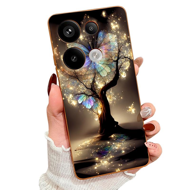 Shining Fantasy Tree Butterfly Pattern Case For Xiaomi Redmi Note 14 13 Pro 5G 4G 12 11 Funda Xiaomi 14T 13T 11T Pro Leather Texture Silicone Cover