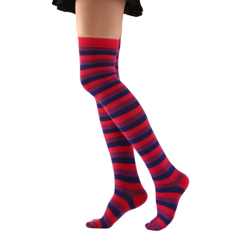 Calcetines Altos Hasta la Rodilla para Mujer, Medias de Rayas Coloridas de Moda, Calcetines Altos para Muslo de Cosplay, Calcetines Largos para Bota, Regalos