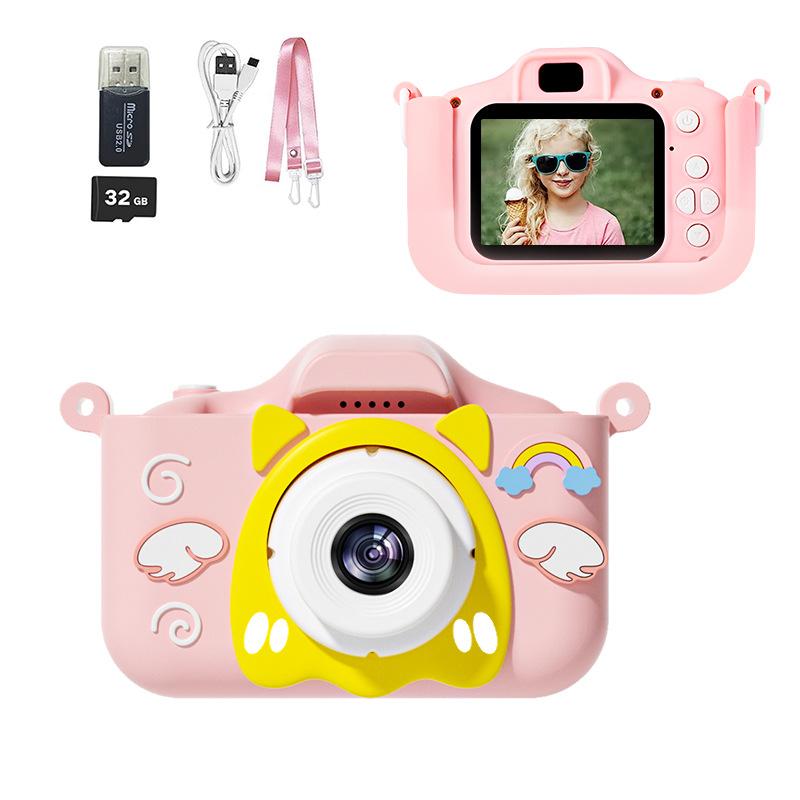 Çocuk Mini Kamera Karikatür Kedi Oyuncakları Kız Erkek Doğum Günü Hediyeleri 1080P HD 2 İnç Ekran Silikon Kılıflı Hayatı Kaydetme Kamerası