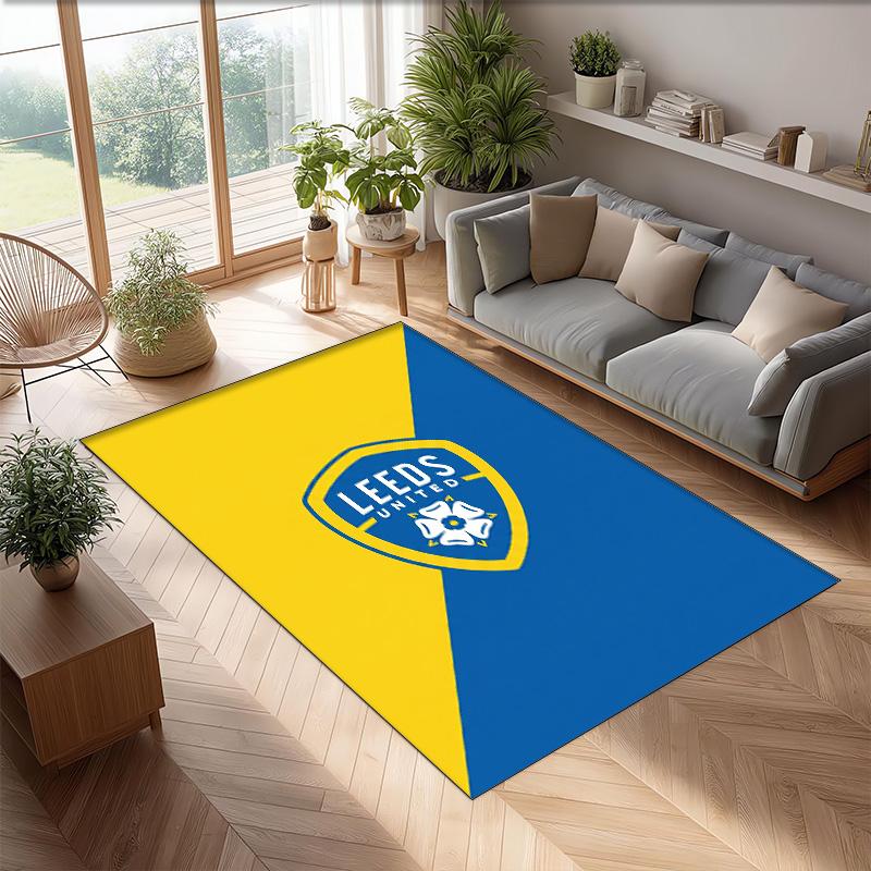 Leeds United Football Print Crystal Velvet Rug, Comfortable Water Absorbent Non Slip Indoor Floor Carpet
