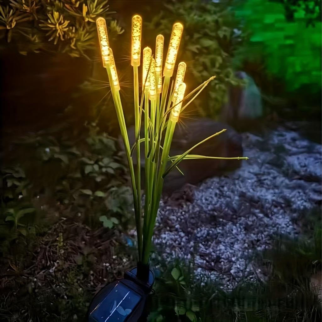 Słoneczne lampki ogrodowe LED trzcinowe - Zewnętrzne lampy na tyczce z akumulatorami litowo-jonowymi, wodoodporność IP54, konstrukcja do montażu częściowo wpuszczanego