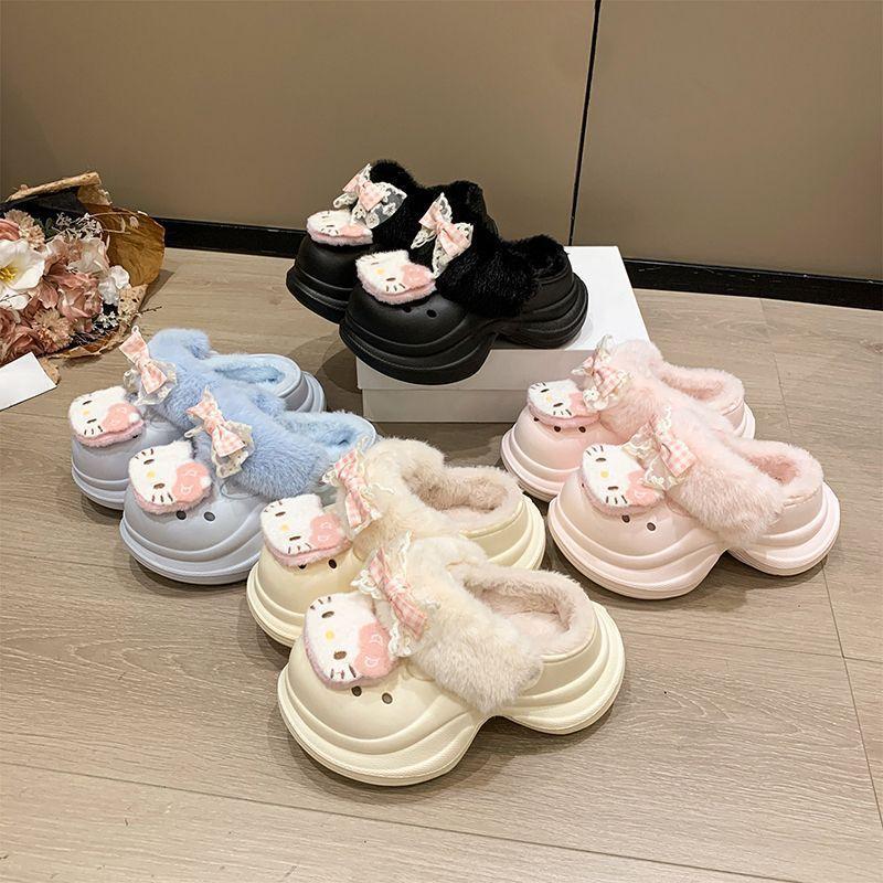 Fashion cute sweet fluffy slippers women's niche velvet warm bag head slippers women's new autumn and winter models in 2025