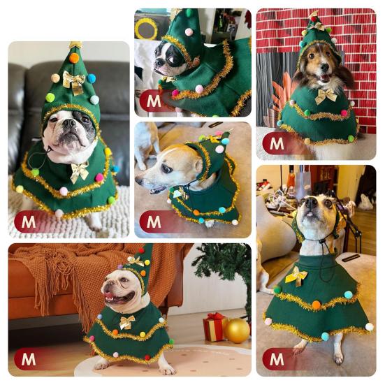 Dog Christmas Outfit Pets Xmas Tree Costume Pointed Hat with Neck Collar Festive Pet Attire