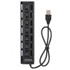 7 Port Hub USB Docking Station Black 480mbps with Switch for Overload Current Protection7 Ports Black