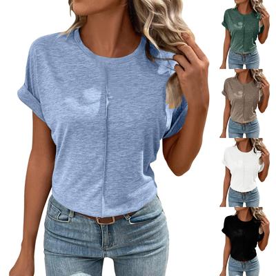 Women's Spring/Summer Casual Solid Color Round Neck Short Sleeve Loose T-shirt