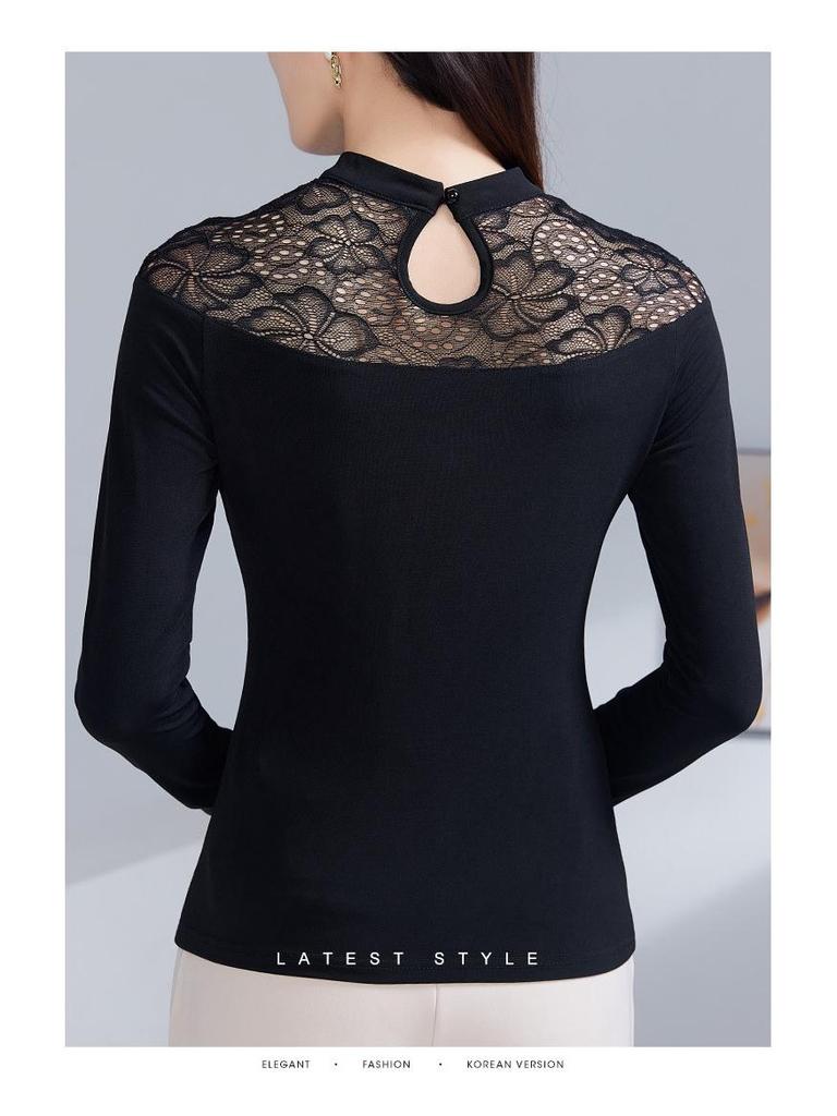 Dámský zeštíhlující top s dlouhým rukávem a krajkovým prošíváním - Stylová jarní a podzimní vrstva