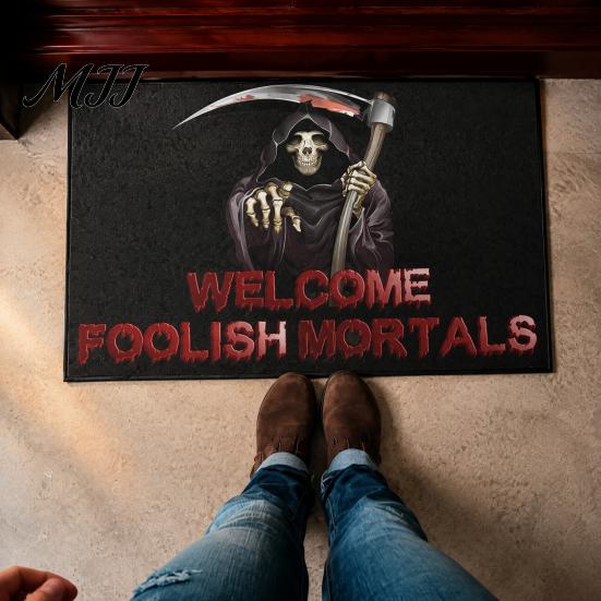 Indoor Balcony Entrance Mat 3D Halloween Rug, Spooky Welcome Absorbent Doormat, Festive Doorway Rug Non-Slip Diatomaceous Earth for Home Bathroom