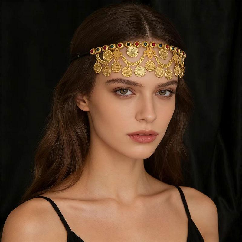 Coin Tassel Hair Chain Retro Ethnic Style Exaggerated Exotic Multi-Layer Court Style Gold Headdress Hair Accessories