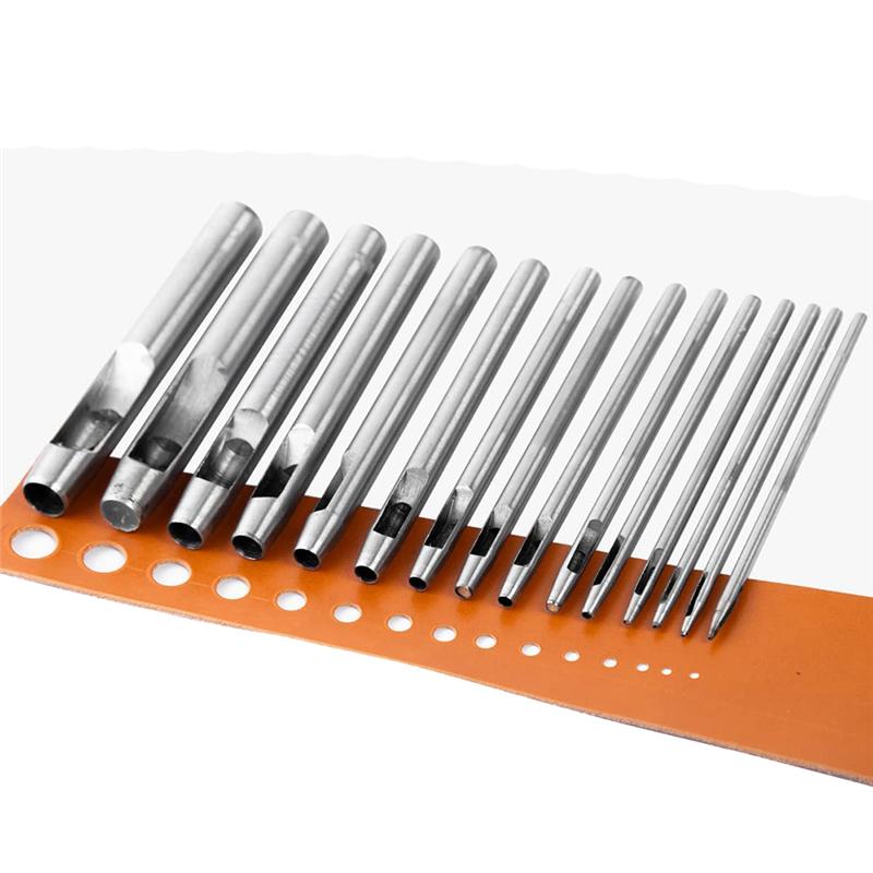 A20F-15Pc Hollow Punch Leather Hole Punch Cutter 0.5Mm-10Mm Round Punch Tool Set Leather Craft Working Kit For Leather,Watch