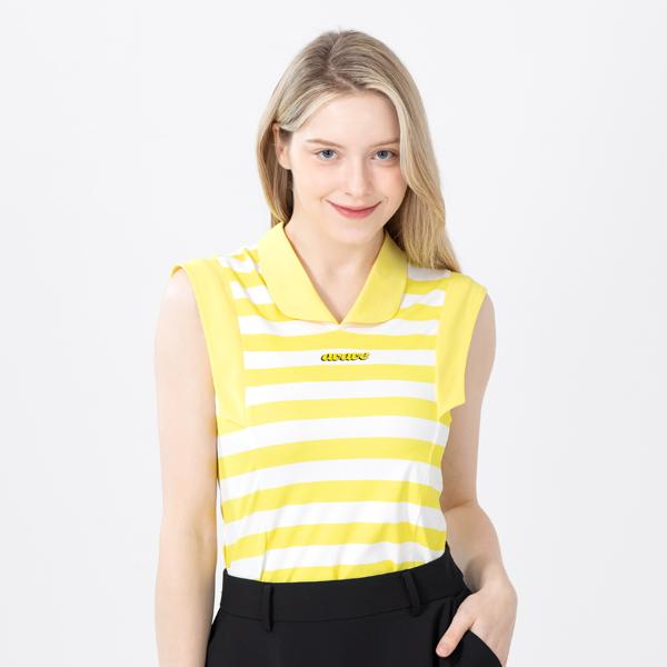 A Wave Women S Striped V-Neck T-Shirt Yellow Yellow/S