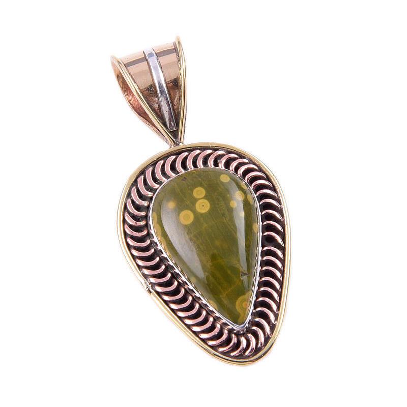 Natural Ocean Jasper 925 Solid Sterling Silver TwoTone Gift Pendant 1.50" B5I50