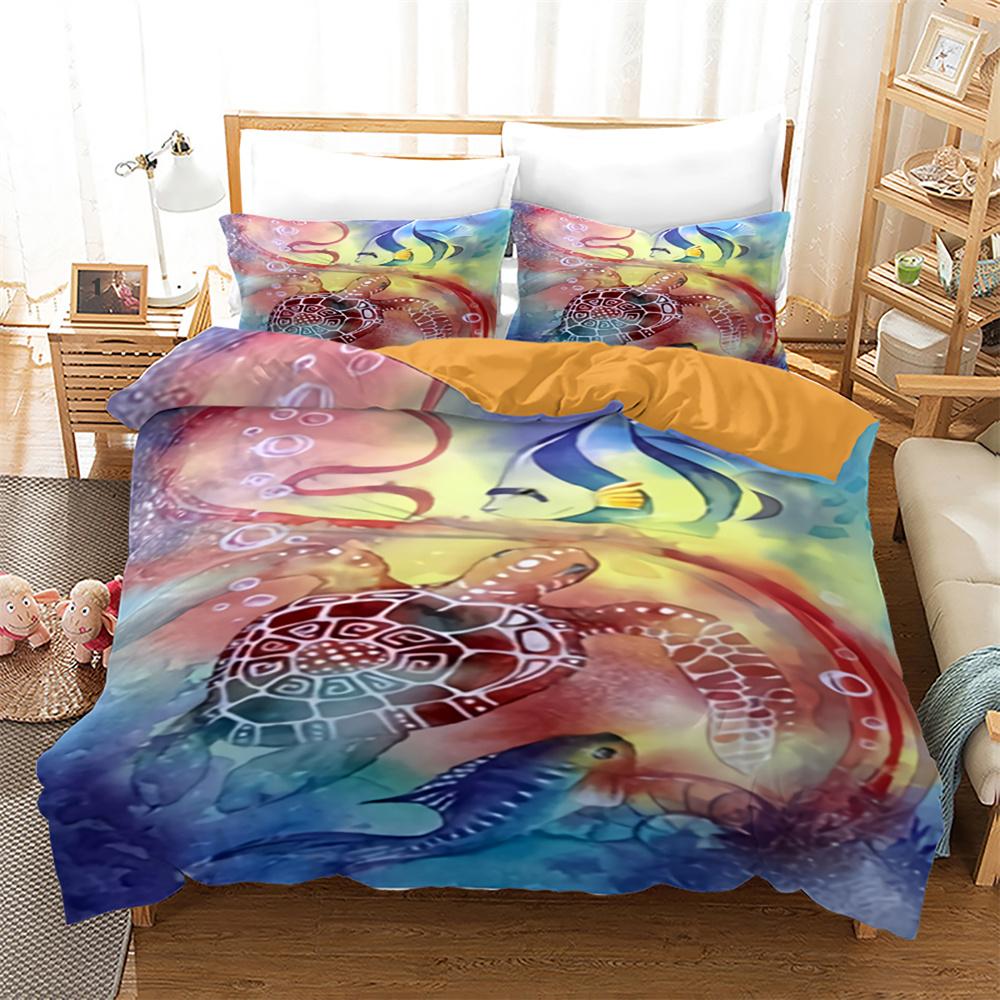 Sea Turtle Duvet Cover Set Black Gold Tortoise Reptile Bedding Set King Twin Size Polyester Comforter Cover for Kids Boys Girls