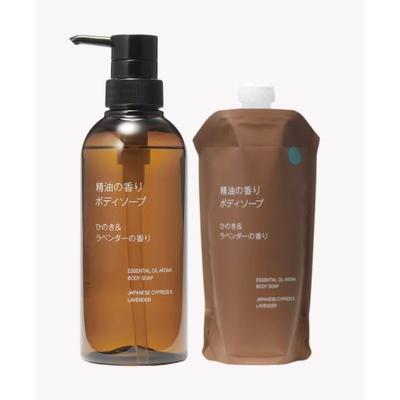 Set Product Muji Essential Oil Fragrance Body Soap Hinoki Lavender 400ml Bottle 340ml Refill