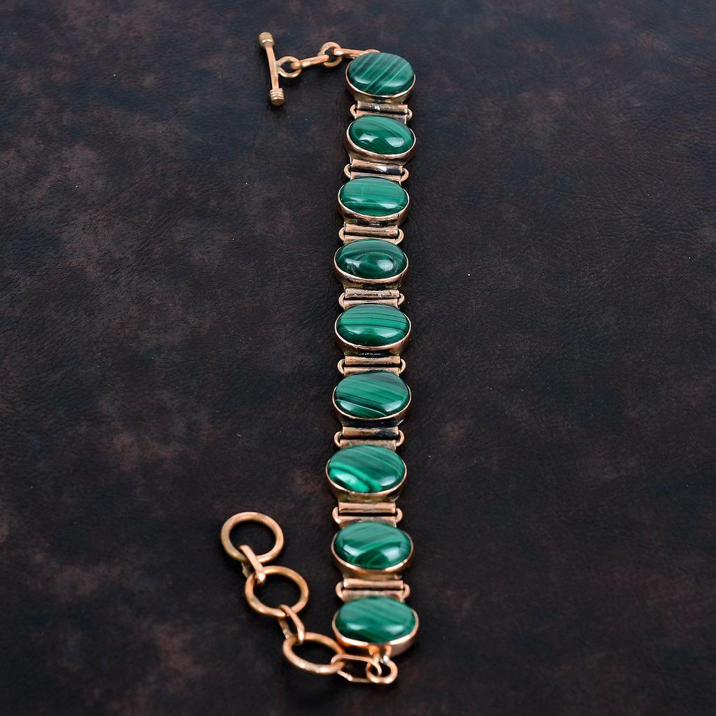 Malachite Bracelet Copper Bracelet Handmade Gemstone Jewelry Adjustable Chain Bracelet Birthstone Bracelet Copper Jewelry Anniversary Gifts