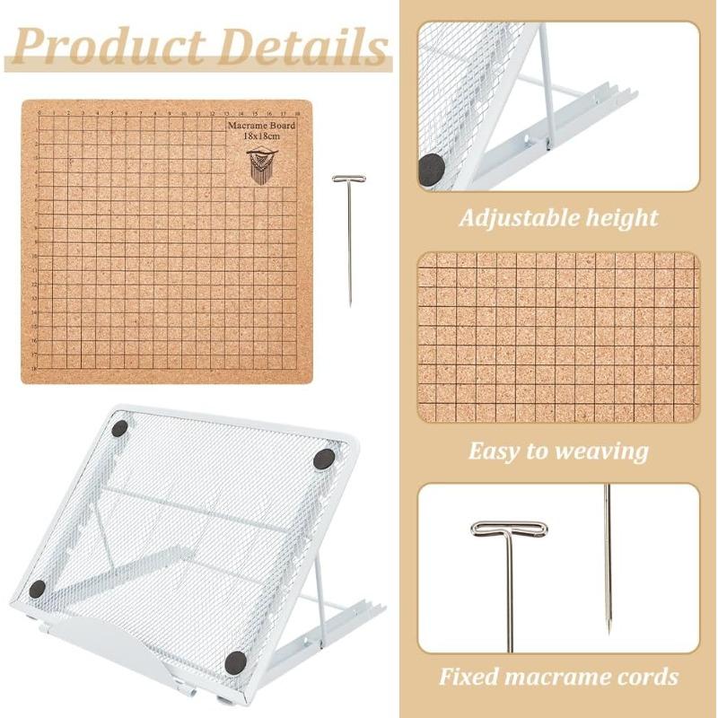 18x18cm Makramee Brett Set Makramee Brett und Nadeln mit verstellbarem Ständer Makramee Werkzeug Zubehör Flecht Handwerk Helfer Brett für Makramee und Knoten