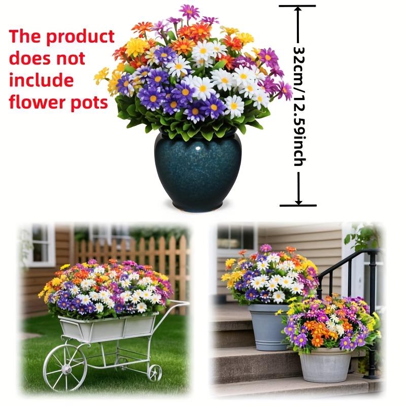 10 buchete de flori artificiale de exterior, decorațiuni florale din plastic, buchete de flori imitație de margarete, arbuști de flori artificiale rezistenți la UV
