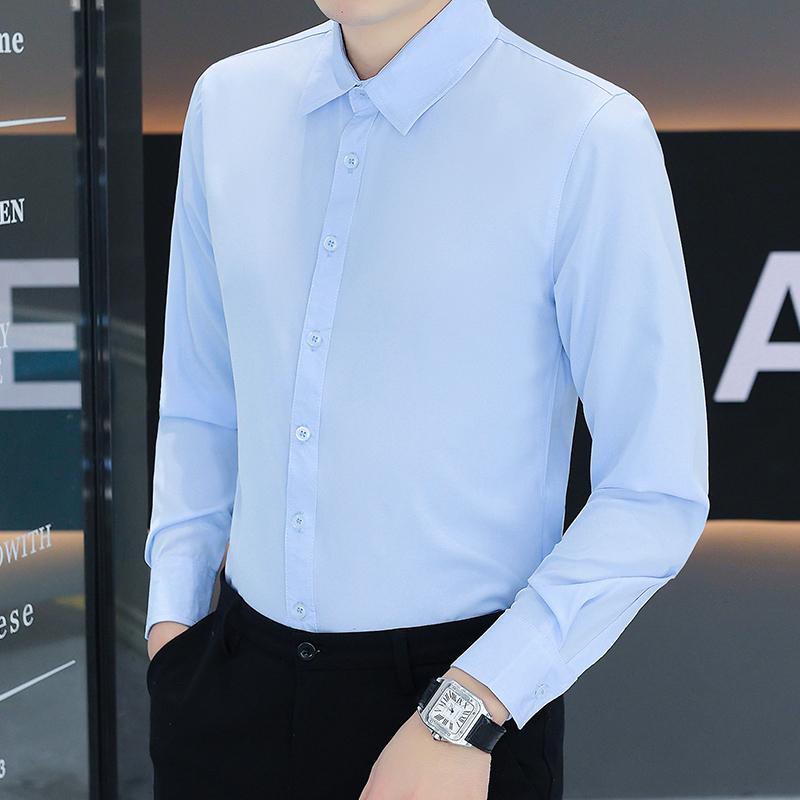 Anti-Wrinkle Men's Shirts Long Sleeve Dress Shirts Male Slim Fit Camisa Social Business Blouse Gray Office Classic Shirt 5XL
