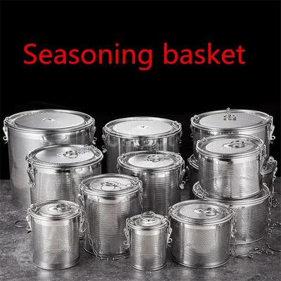 Round Hole 304 Stainless Steel Seasoning Bag Gravy Soup Taste Spice Box Basket Brine Hot Pot Slag Separation Colander Strainers