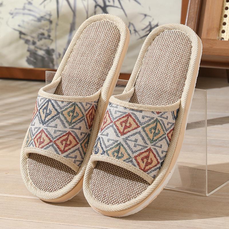 

1 Pairs Linen Surface Breathable Sweat-Absorbing Casual Bohemian Pattern Comfortable Home Slippers Non-slip Multi-Color 36-37 зелёный