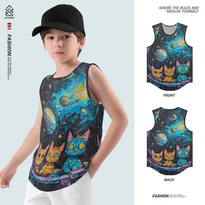 Camiseta sin mangas de verano con cuello redondo, estampado de dibujos animados 3D, moda casual, camisetas para niños y niñas