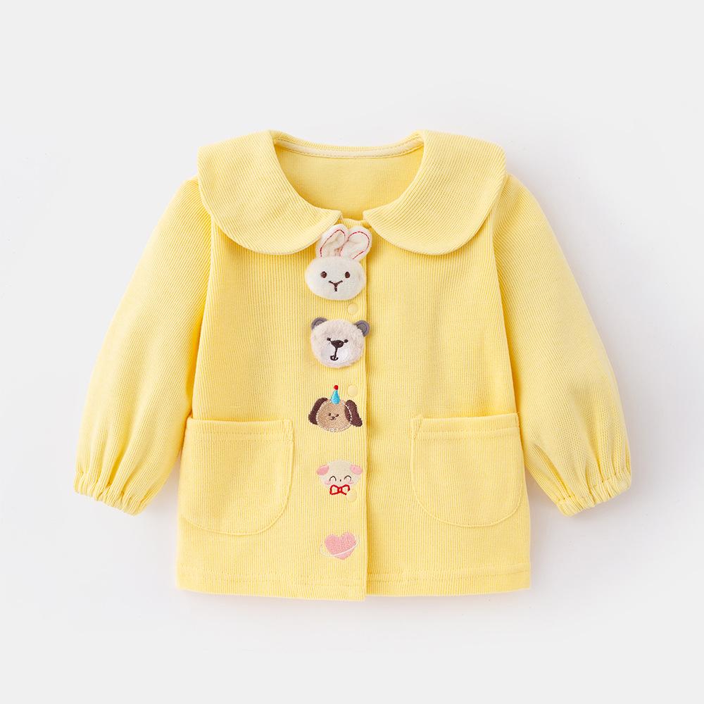 2025 Girls' Korean Style Peter Pan Collar Cardigan - Fashionable Spring/Autumn Baby Outerwear Top Set