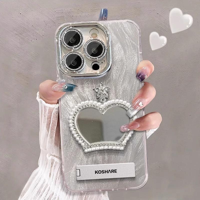 

Crown Makeup Mirror Suitable for IPhone17pro Mobile Phone Case Feather Yarn New Apple 15 Stand High End Feeling 16 14 iphone 12 promax