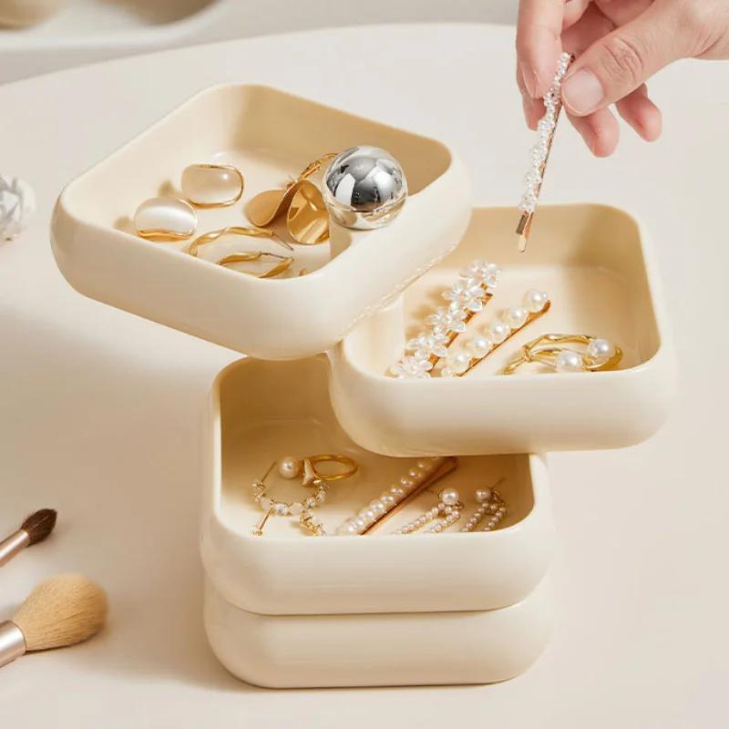 Rotating Jewelry Box 3/4 Layers ABS Resin Home Dressing Table Accessories Multi-layer Storage Box