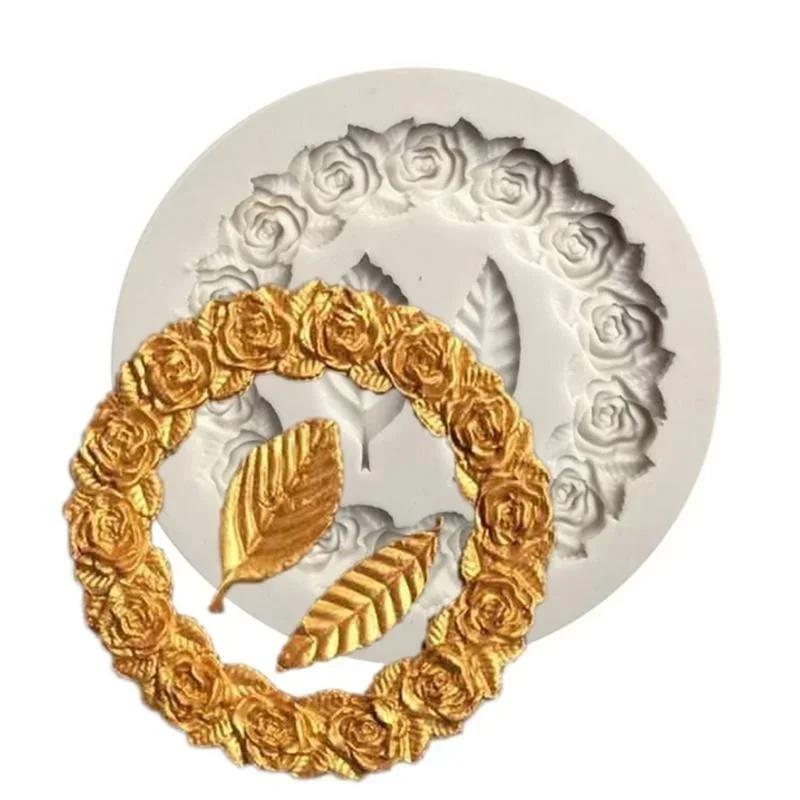 Rose Garland Form Silicone Fondant Mold For Wedding Cake Decorating Valentine'S Gift DIY 3D Chocolate Cookie Baking Mould