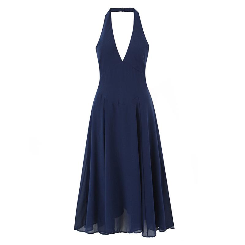 

2026 New Slim-Fit Halter Neck Mid-Length Sun Dress with Spaghetti Straps for Women L