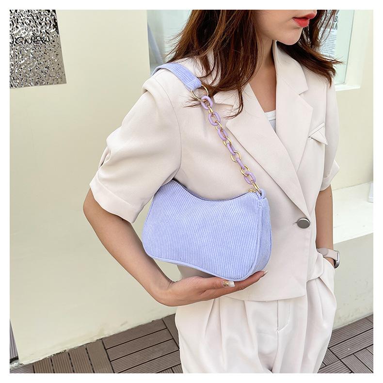Minimalist Corduroy Crossbody Bag for Women, Single Strap Shoulder Tote, Zipper Closure Mini Square Handbag, Soft Casual Daily Purse