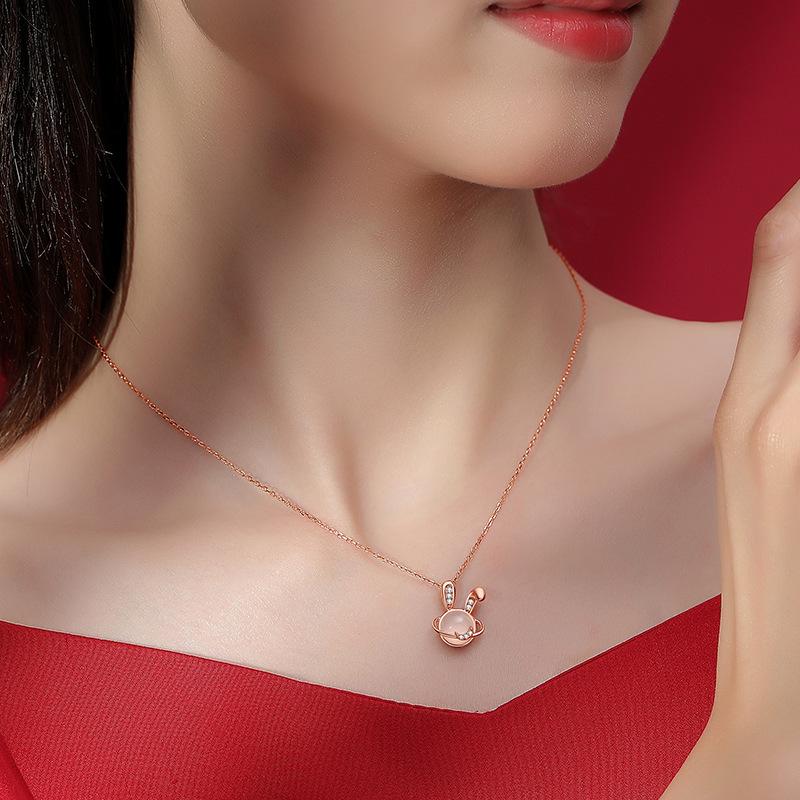 Planet Rabbit Necklace Light Luxury Niche Design Year of the Rabbit Birthday Gift for Girlfriend and Girlfriend
