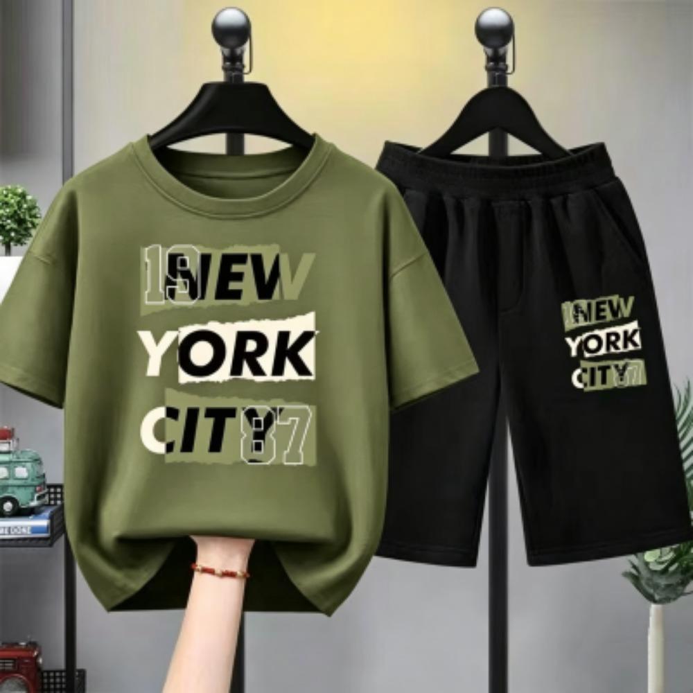 Personalized Cartoon Letter Printed Men's T-shirt and Shorts 2 Piece Set Summer Casual Outfit for Men's and Women's T-shirt Set