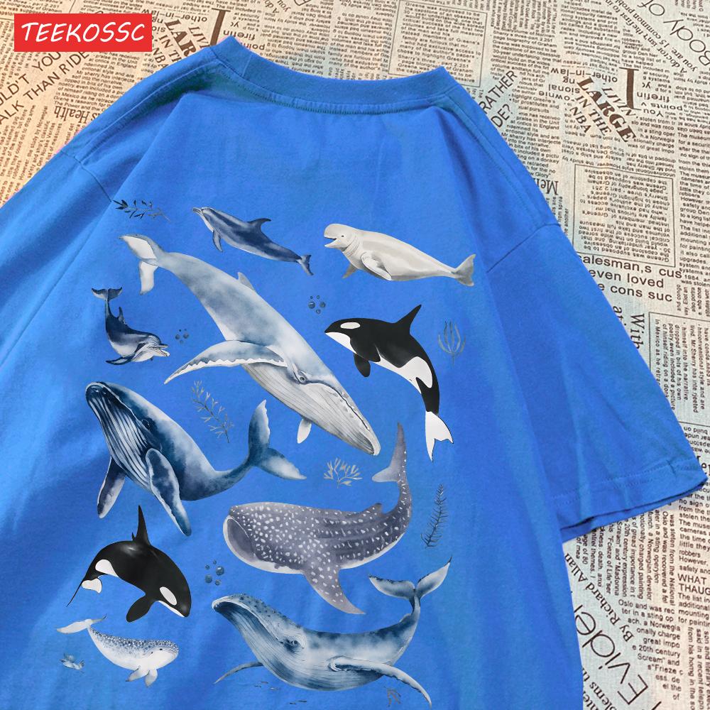 Fashion Cotton WomenS TShirts Ocean And Whales Printing Tops Oversize ONeck Soft Short Sleeve Summer Casual Female Clothes