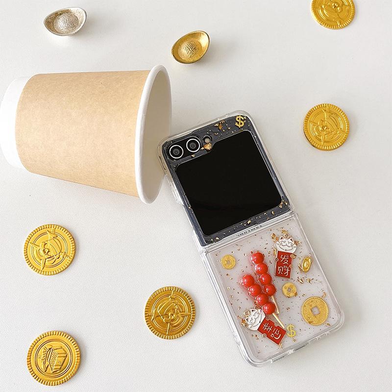 Für Samsung Zflip6 Flip Faltbildschirm Zfold5 Kandierte Hagebutten W24flip Blattgold Transparentes Barrengeld