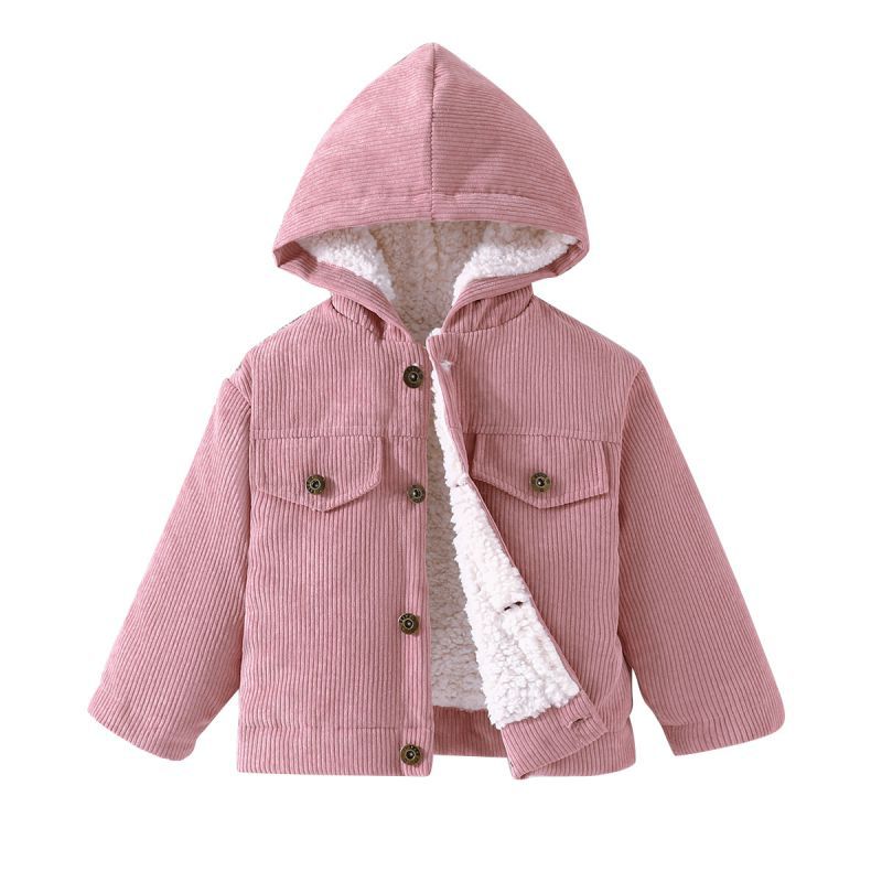 

Детская флисовая куртка с капюшоном на пуговицах, вельветовое пальто, 3-13 лет 11Y