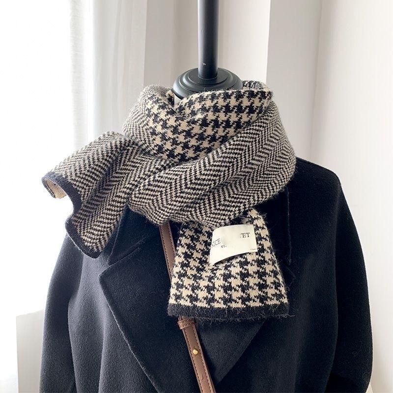 Autumn and winter female Korean version solid color wool scarf warm student cute couple Internet celebrity male versatile knitted scarf